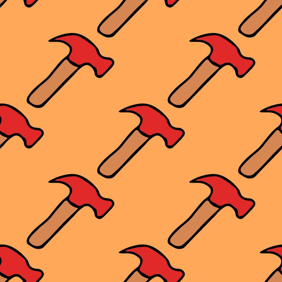 Seamless vector pattern with construction hammer. Colored construction tools background. Doodle construction pattern