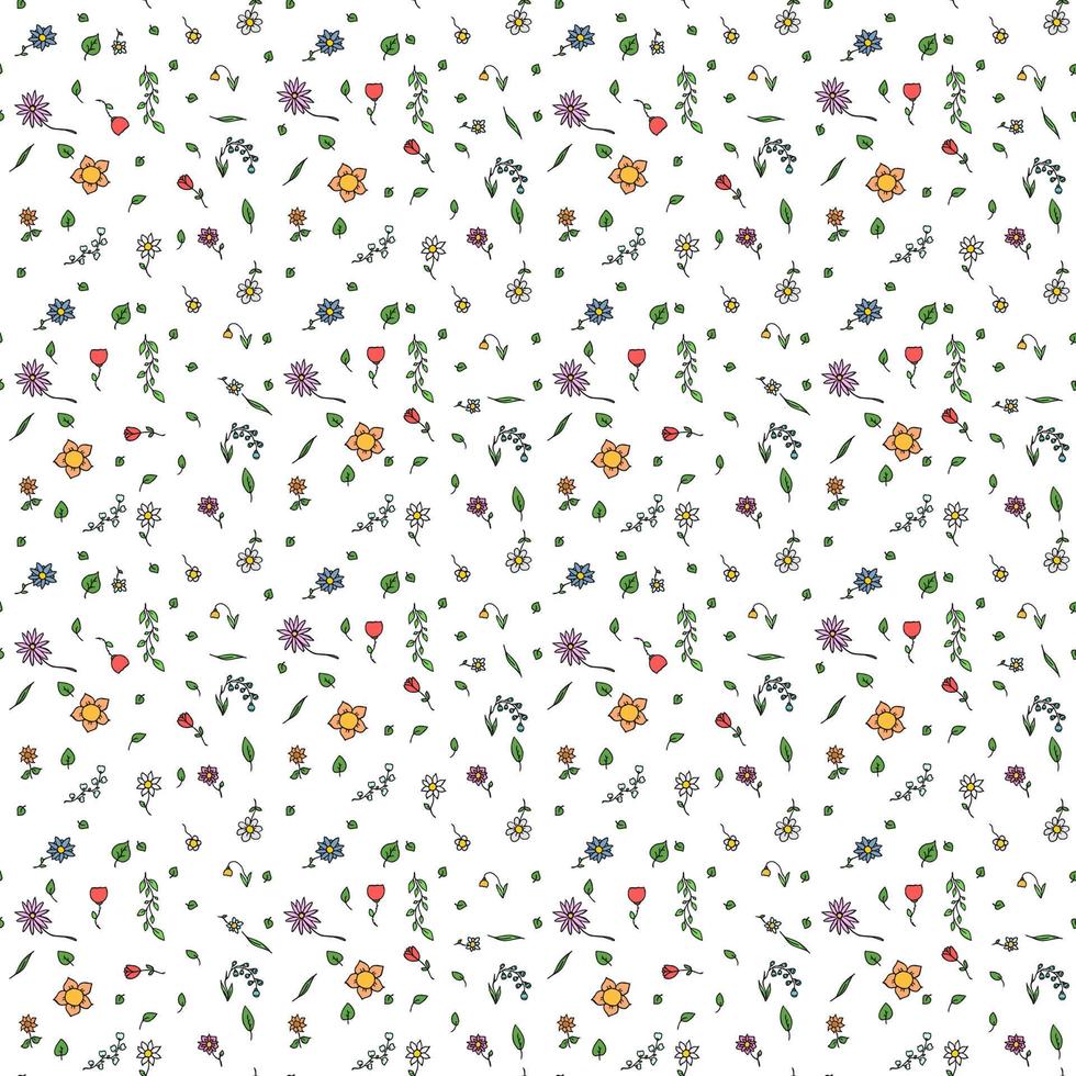 patrón de vector floral transparente de color. garabato, vector, con, patrón floral, blanco, fondo. estampado de flores de la vendimia