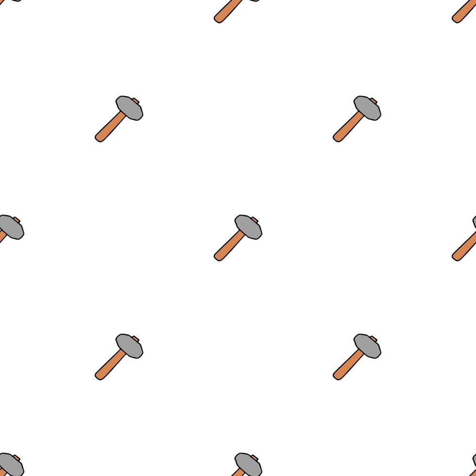 Seamless vector pattern with construction hammer. Colored construction tools background. Doodle construction pattern