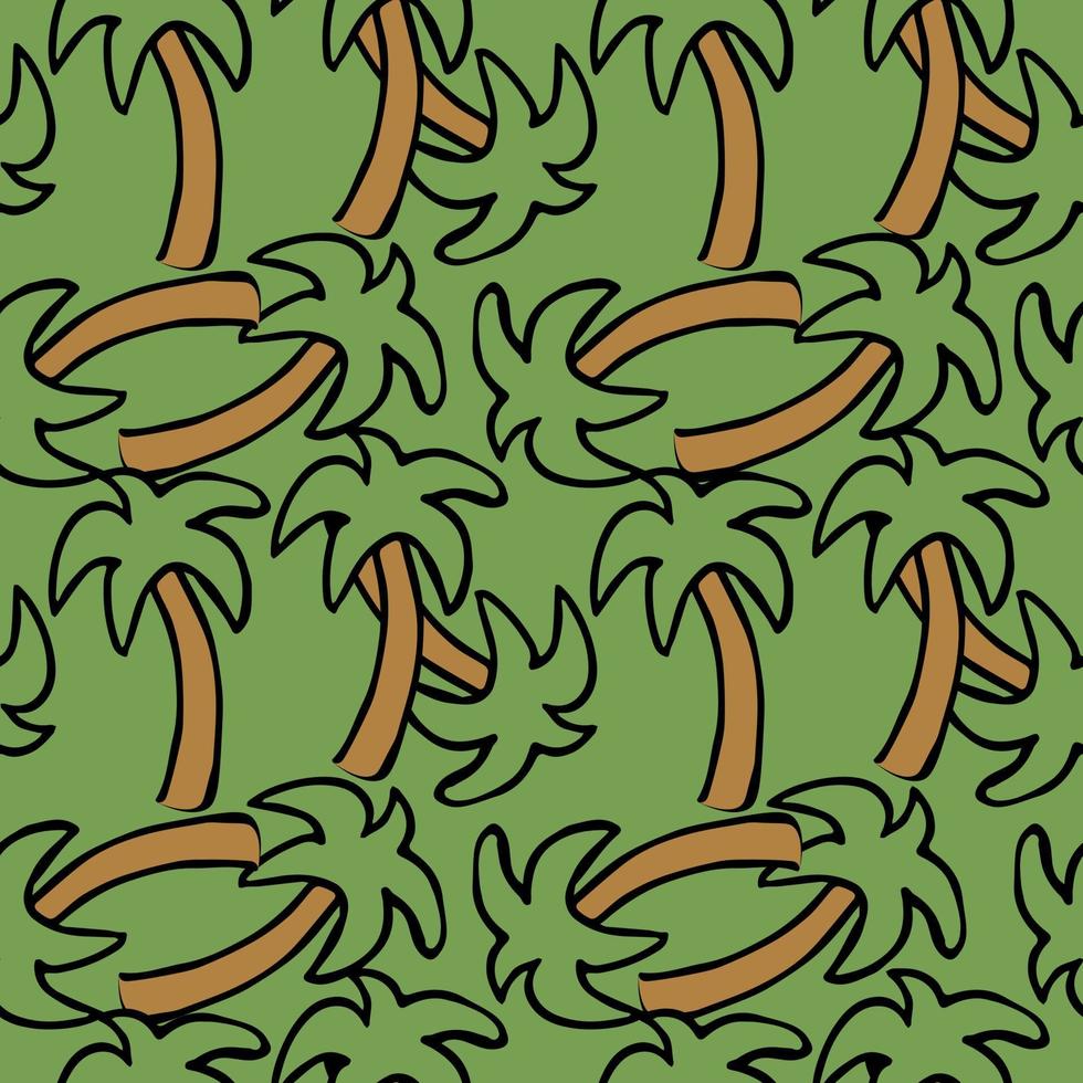 Seamless palm pattern. Colored palm background. Doodle tropic pattern with green palms. Vintage palms pattern vector