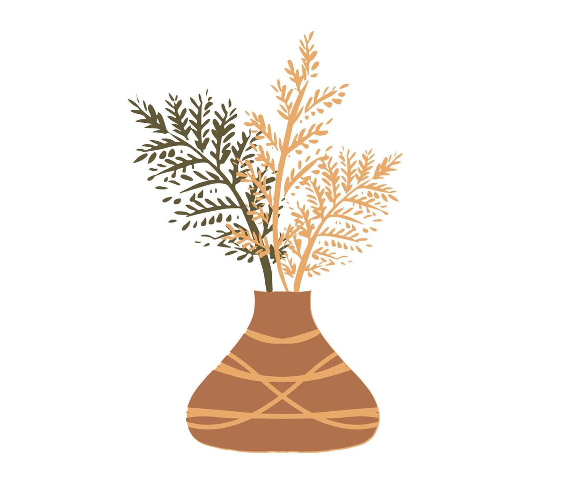 Home decor with plants, hand drawn illustration. vector