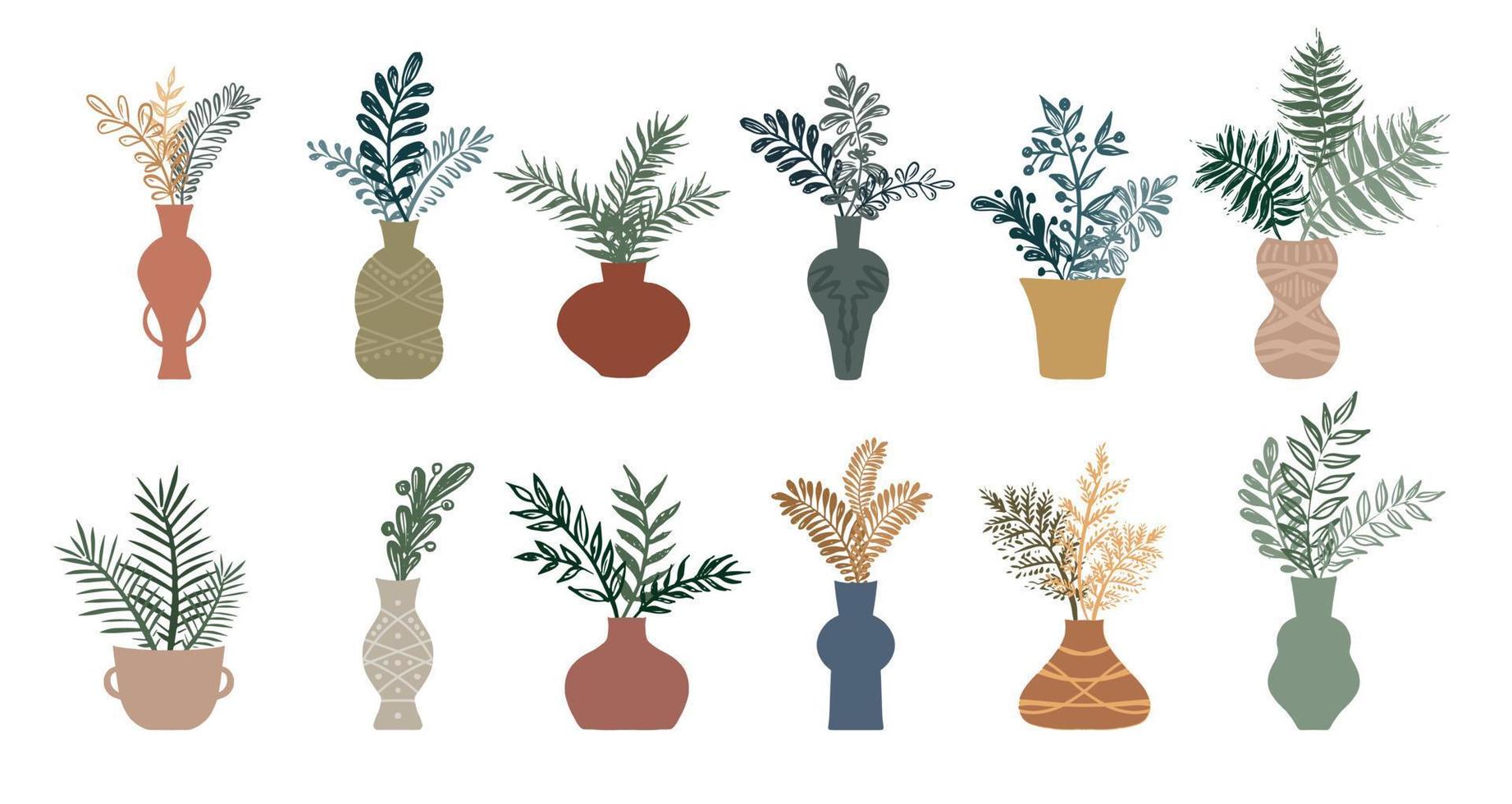 decoración del hogar con plantas, ilustración dibujada a mano. vector