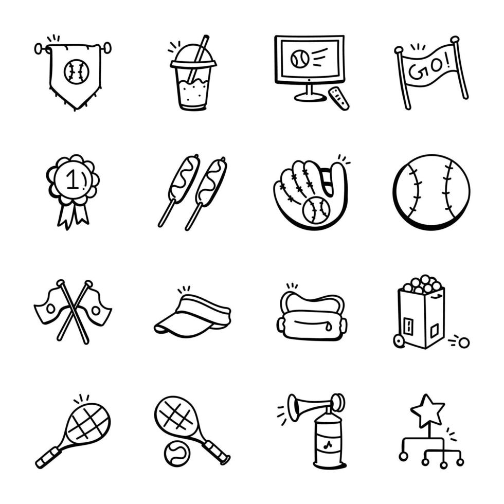 paquete de iconos de doodle de actividades deportivas vector