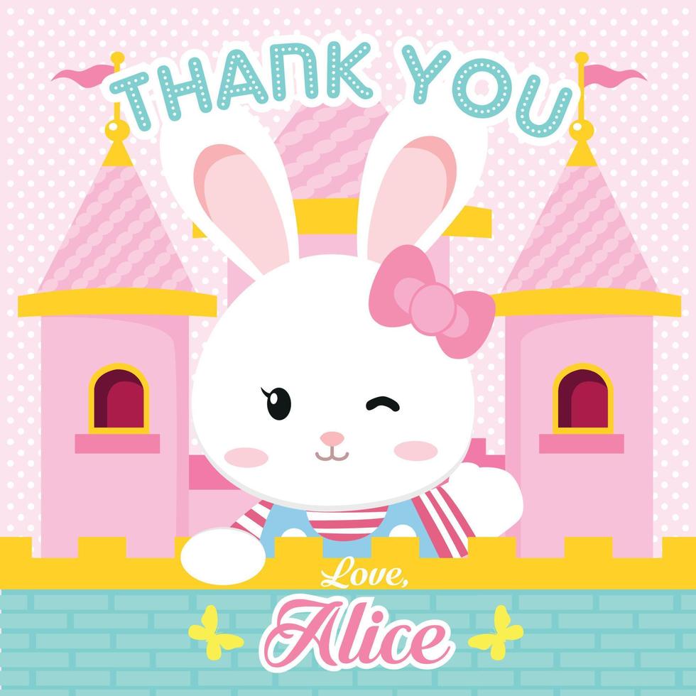 Thank you card with cute bunny and castle vector