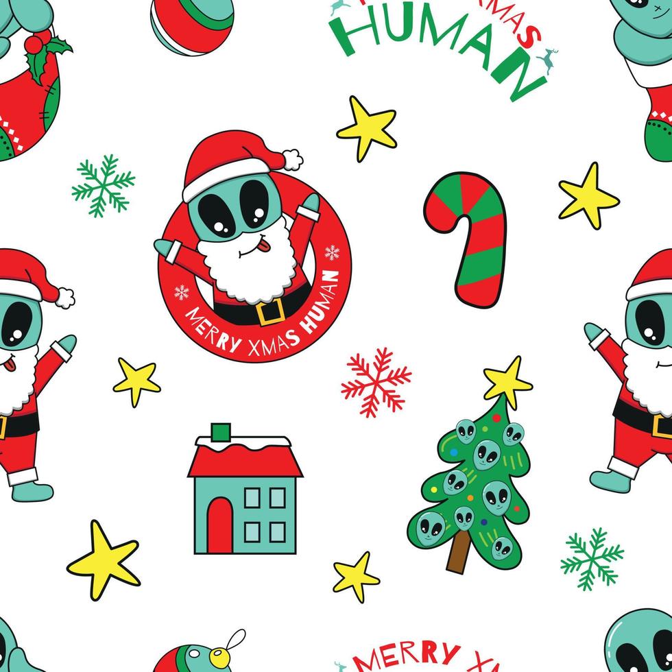 alien christmas in white background pattern vector