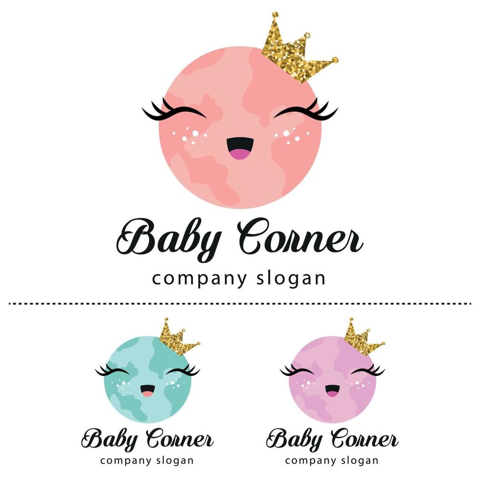 Baby Shop Logo Template with cute kawaii earth vector