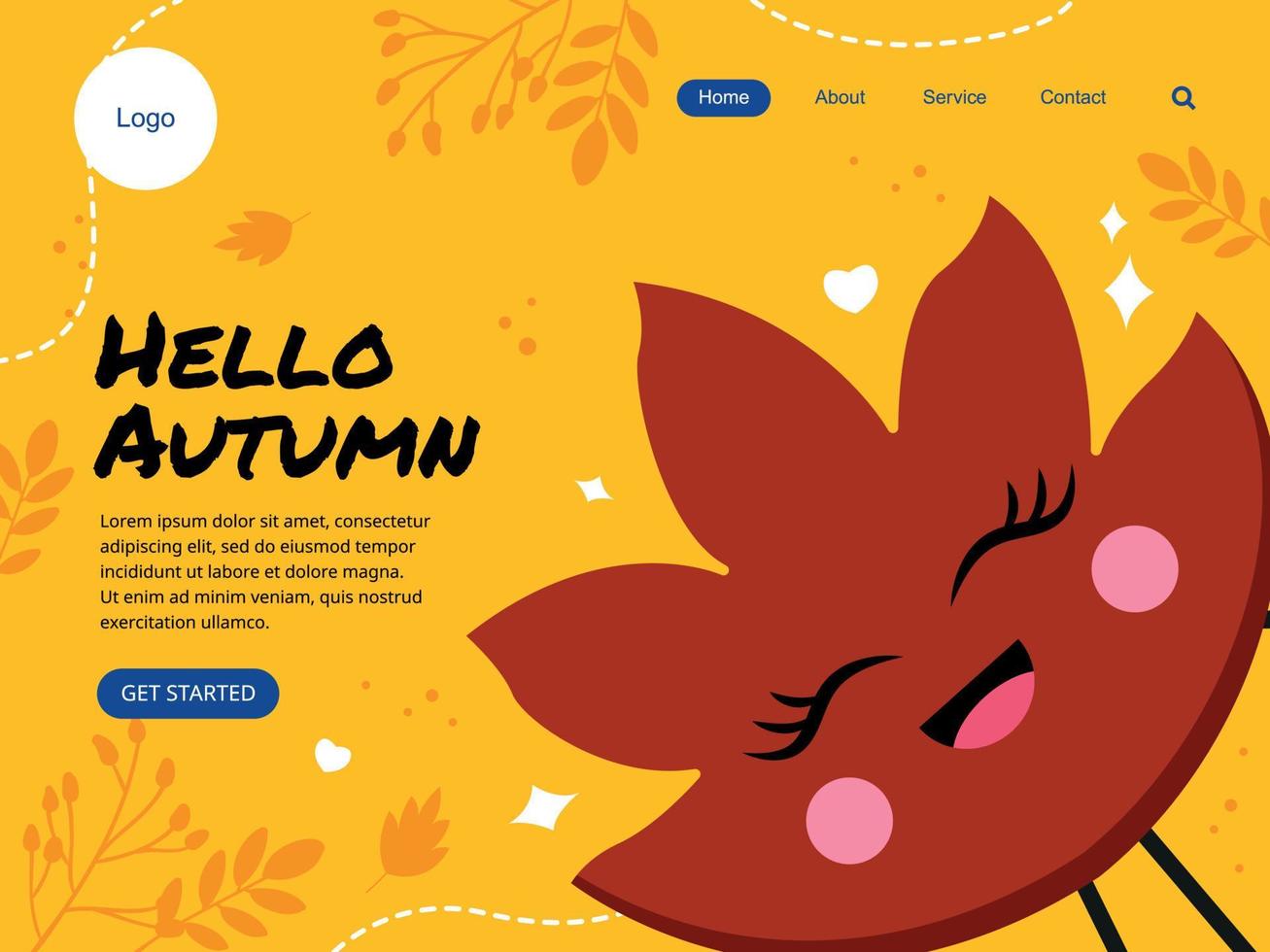 Hello Autumn Flat Landing Page Vector Template