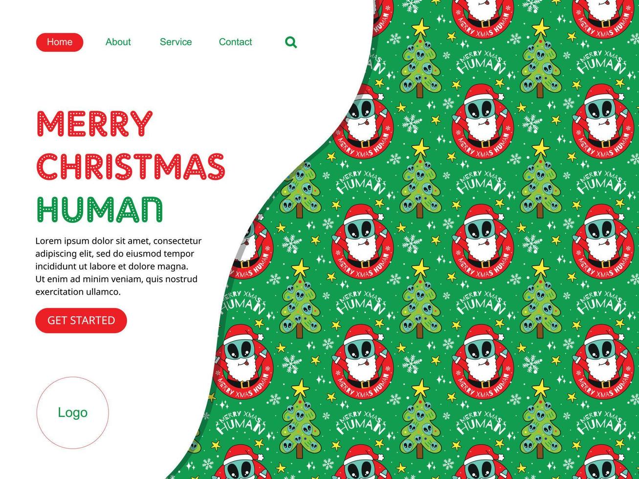 Web Landing page template for christmas party with cute alien santa claus vector