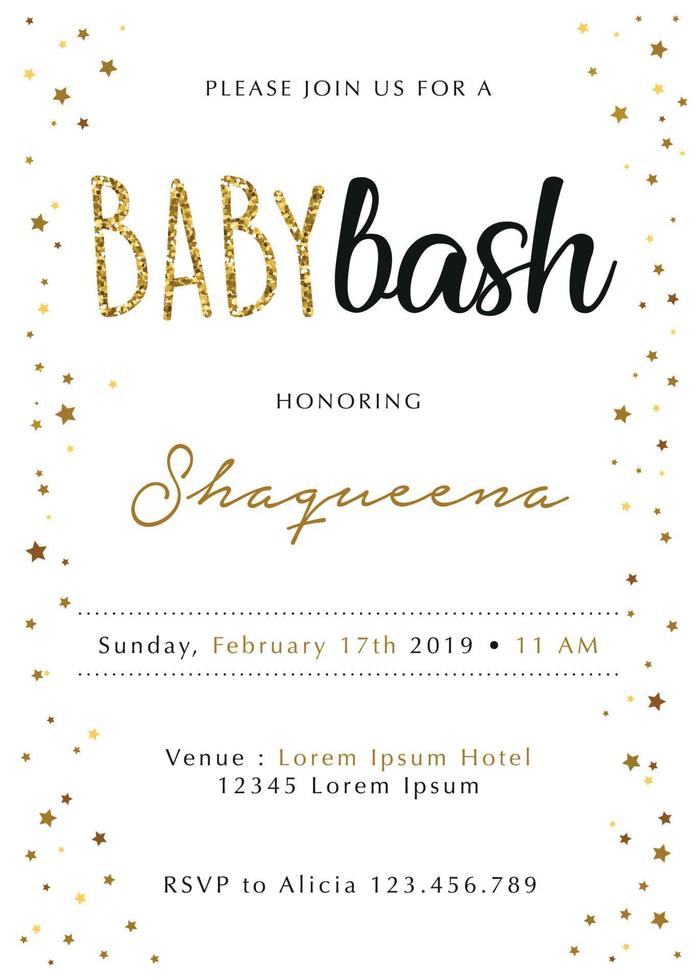 Simple baby shower card with glitter vector