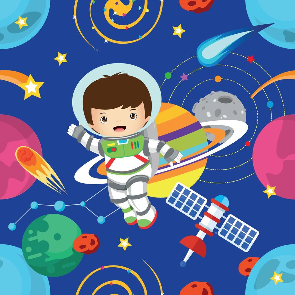 seamless pattern with cute astronaut in the galaxy vector