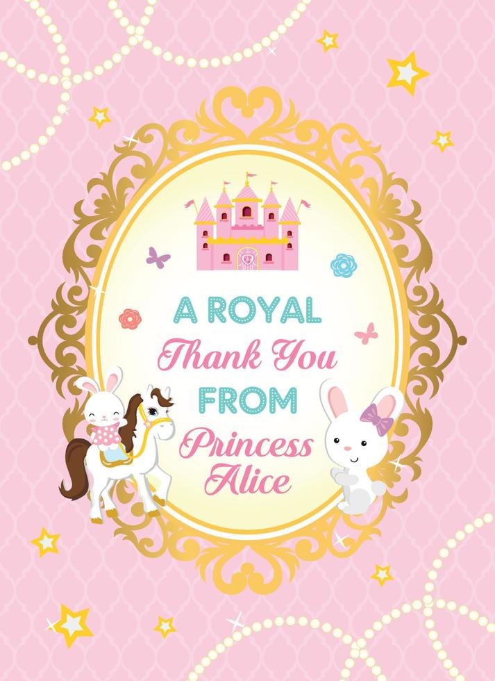 Royal birthday thank you card with bunny and horse vector