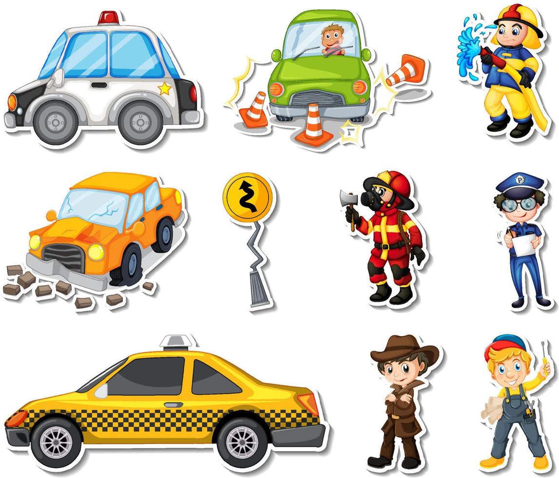 Sticker set of professions characters and objects vector