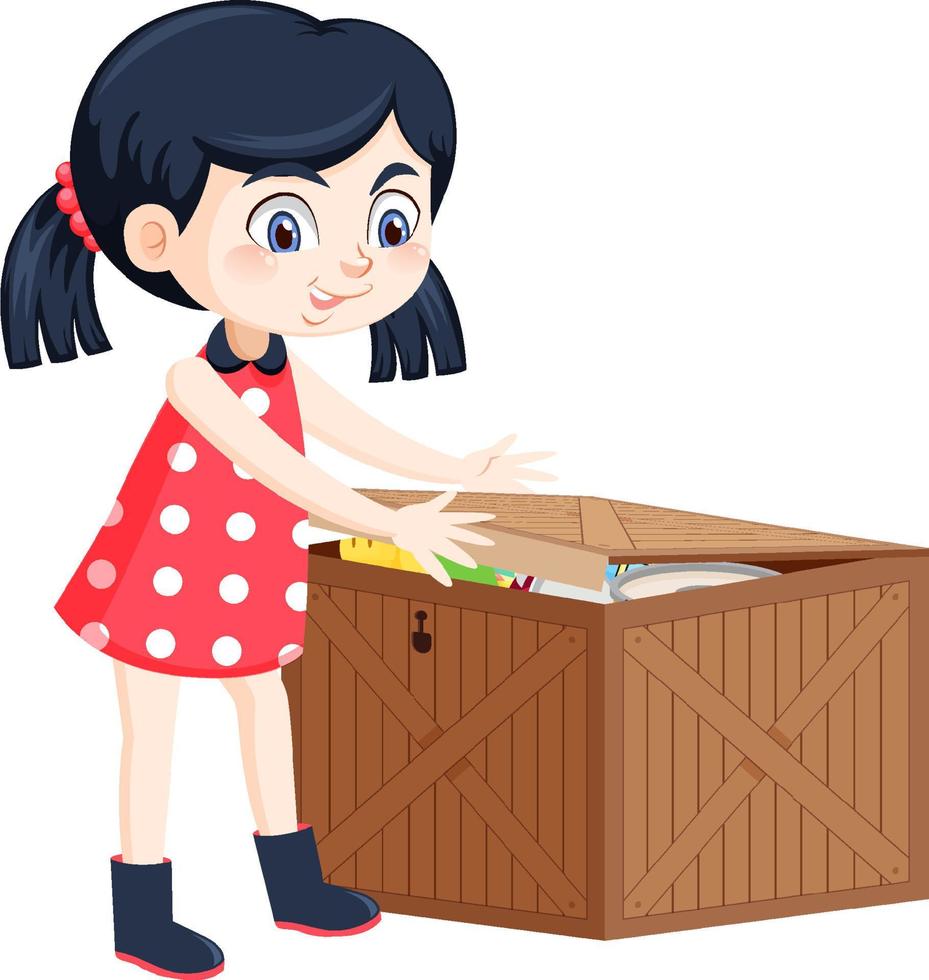 A girl putting her toy into the box vector