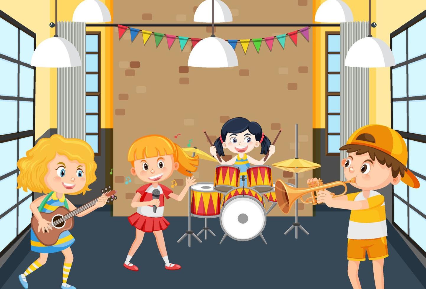 Children practice music band vector