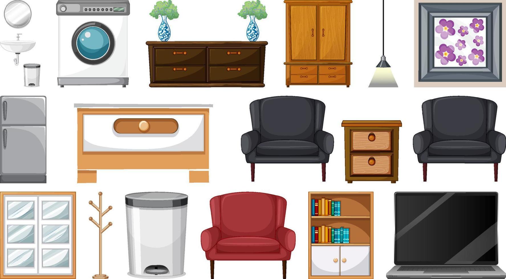 Furniture and household appliances on white background vector