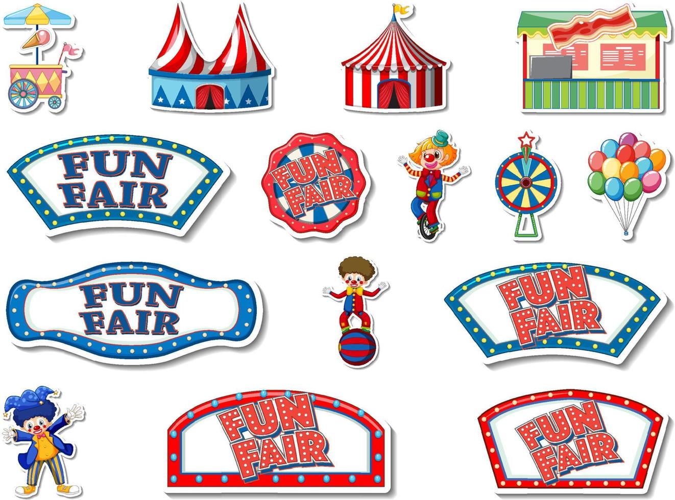 Sticker set of amusement park and fun fair objects vector