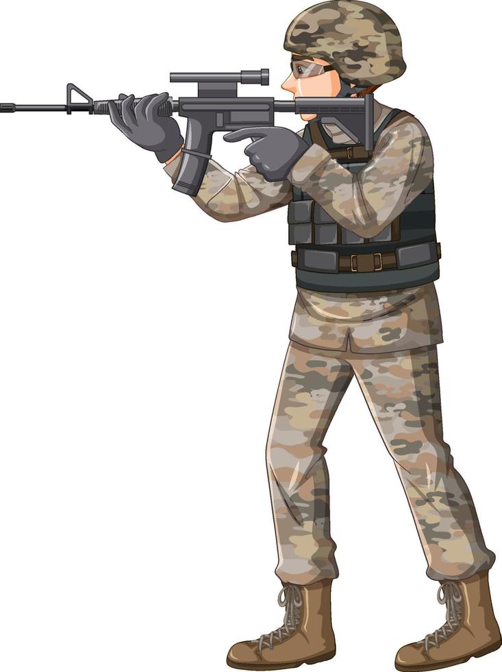 soldado en personaje de dibujos animados uniforme vector