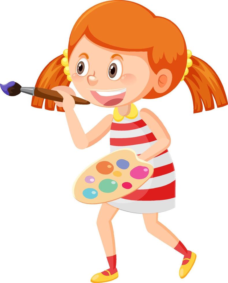 Cute girl holding brush and colour palette vector