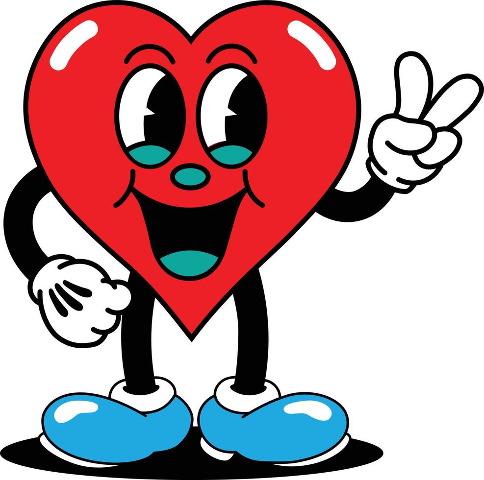 heart shaped cartoon character vector illustration with happy facial expression, suitable for love logo, heart logo