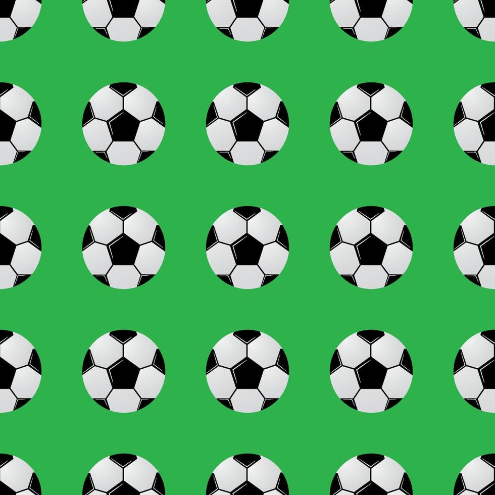 balones de fútbol en blanco y negro sobre un patrón verde sin fisuras. Fondo de vector de fútbol. ilustración de estilo de dibujos animados de tema de competición deportiva. plantilla fácil de editar para sus proyectos de diseño.