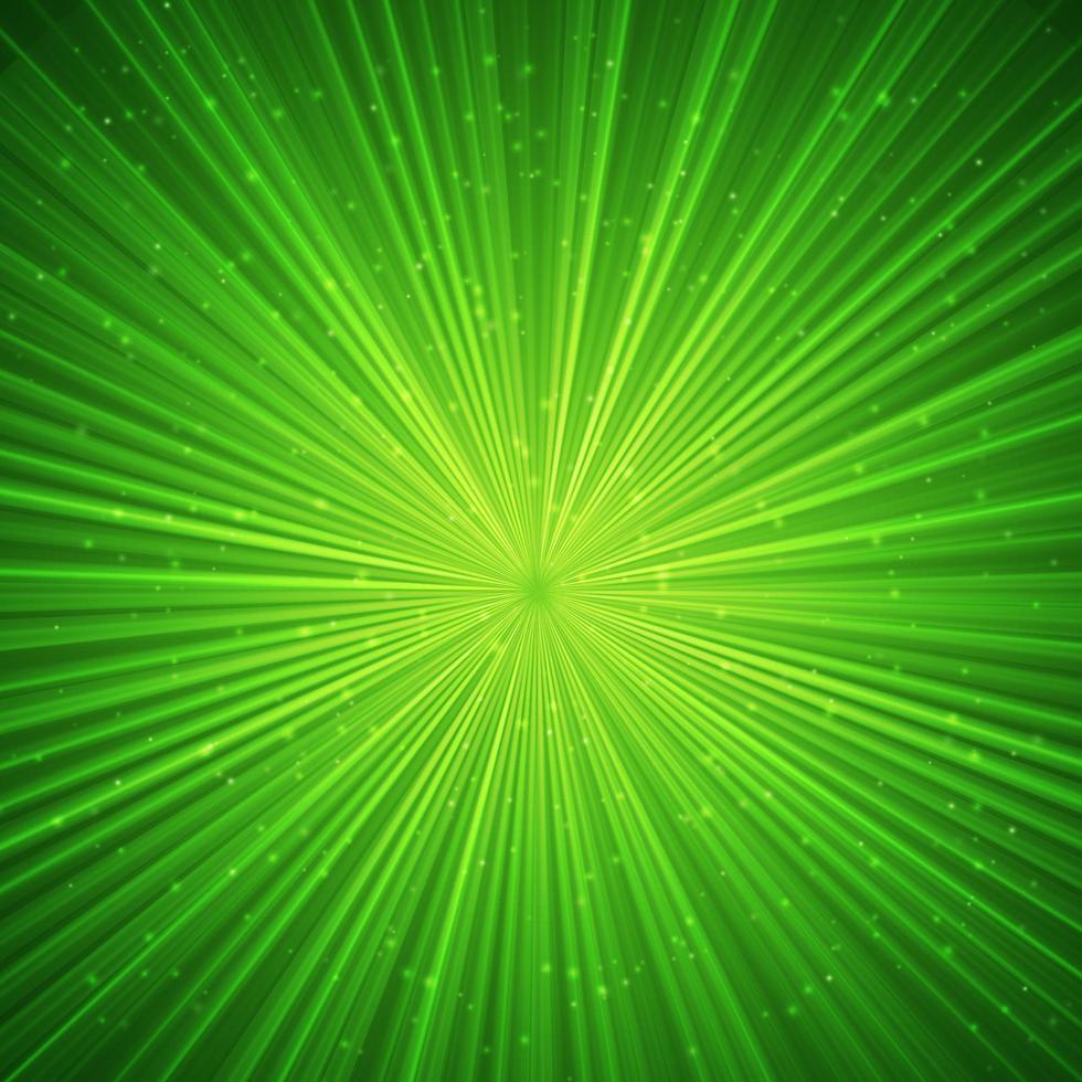 Glowing lines stretching to infinity.  Rays of light. Green St. Patrick's Day abstract vector background. Easy to edit design template.