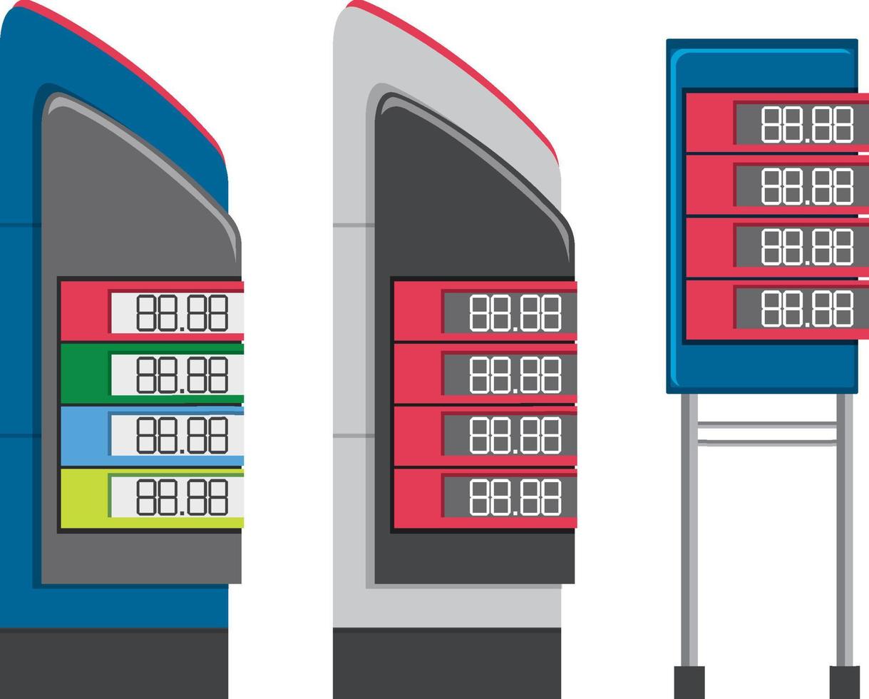 conjunto de pantallas de precios de gasolineras vector