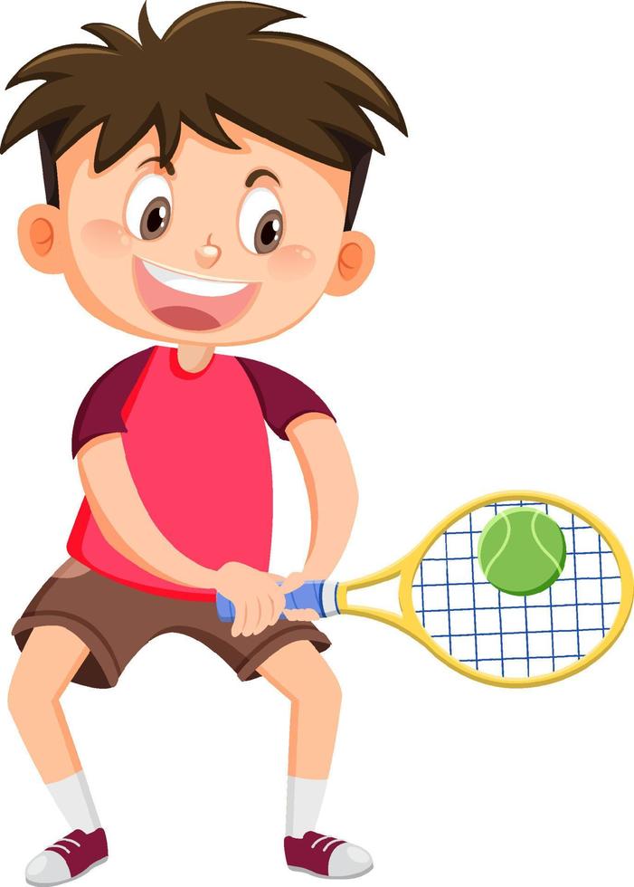 lindo, niño, jugador de tenis, caricatura vector