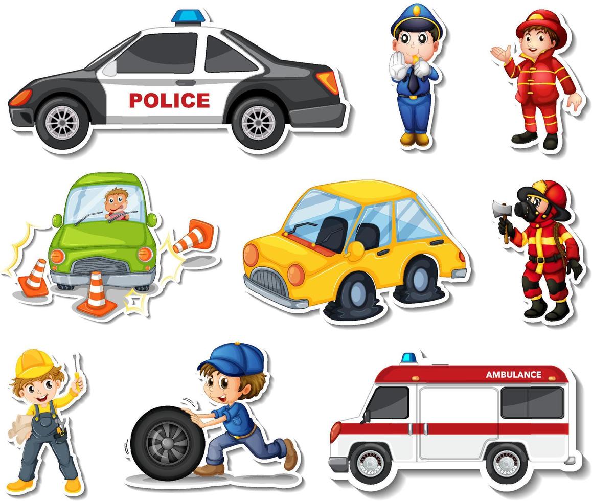 Sticker set of professions characters and objects vector