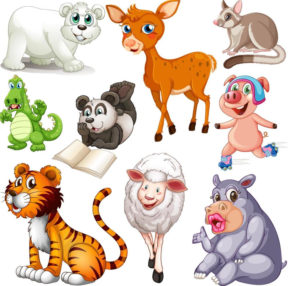 Cute animals cartoon set on white background vector