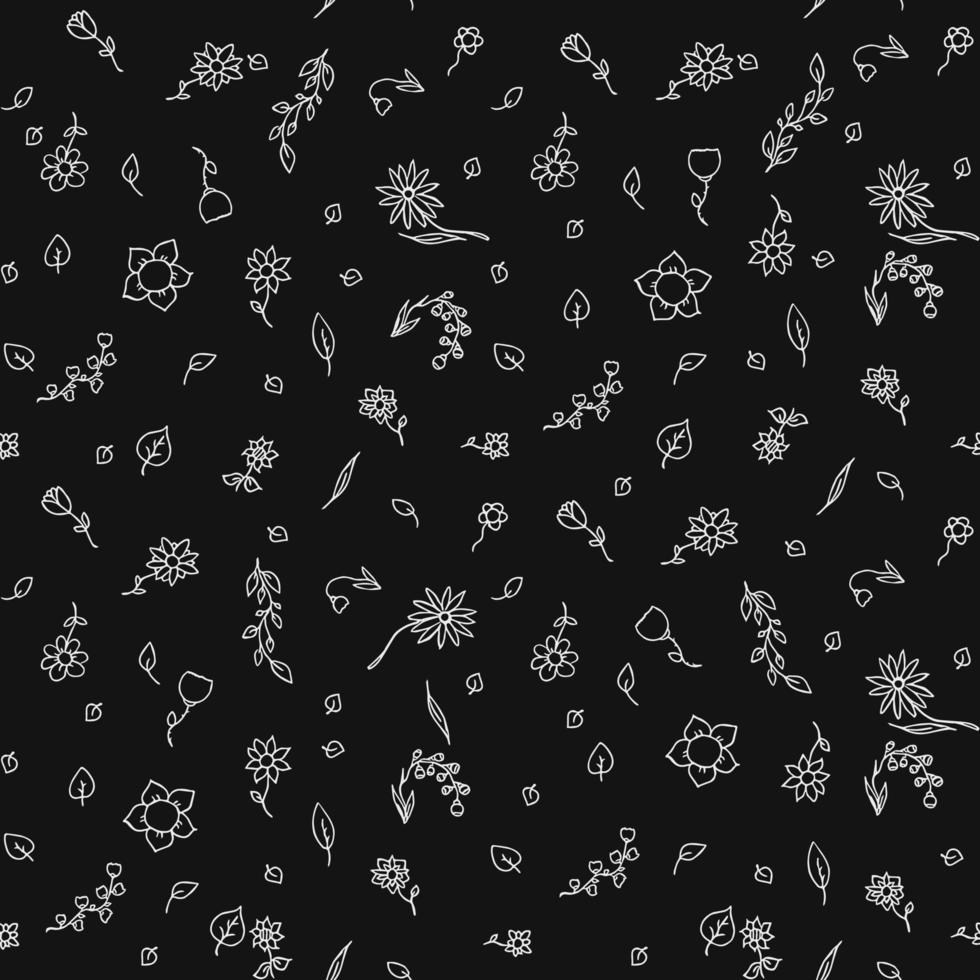 patrón de vectores florales sin fisuras. garabato vector con patrón floral sobre fondo negro. estampado de flores de la vendimia