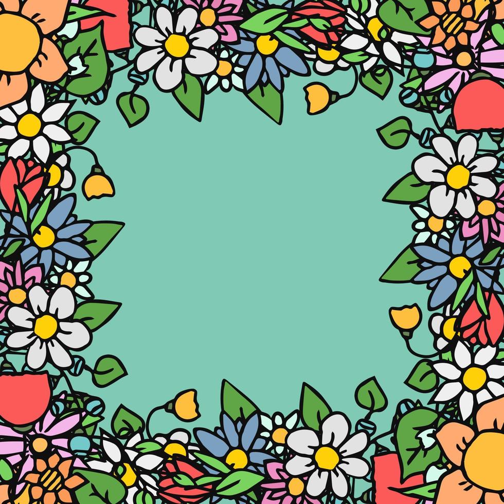 iconos de flores vectoriales de color con lugar para el texto. garabato, vector, marco, con, flores, iconos vector