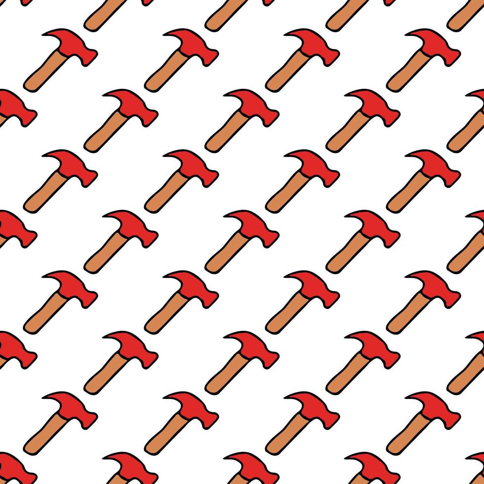 Seamless vector pattern with construction hammer. Colored construction tools background. Doodle construction pattern