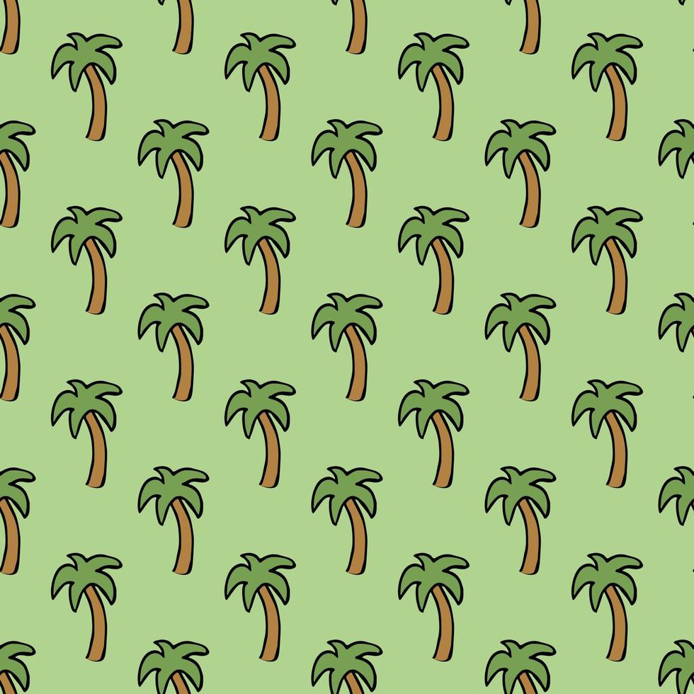 Seamless palm pattern. Colored palm background. Doodle tropic pattern with green palms. Vintage palms pattern vector