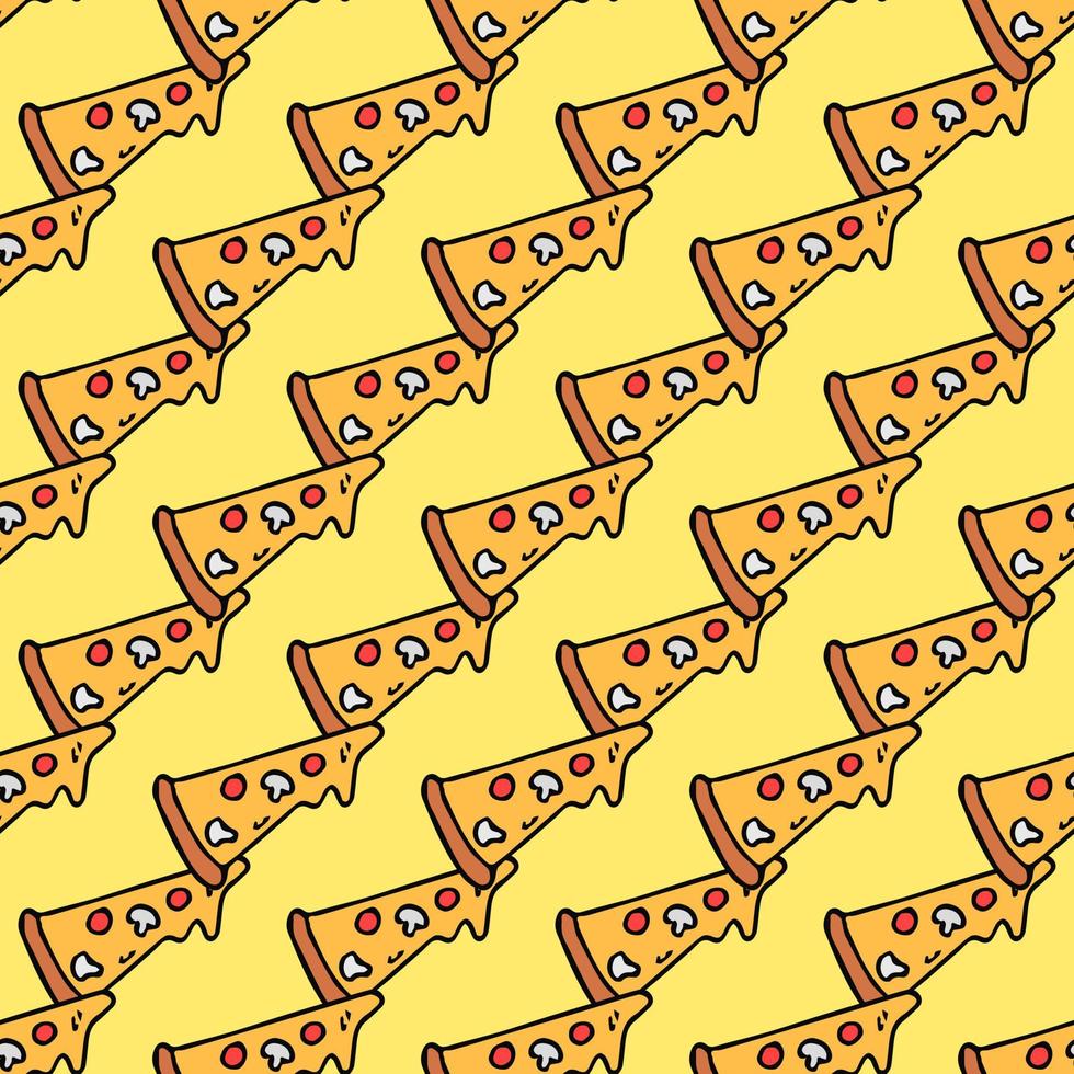 Seamless pizza pattern. Colored pizza background. Doodle vector pizza illustration