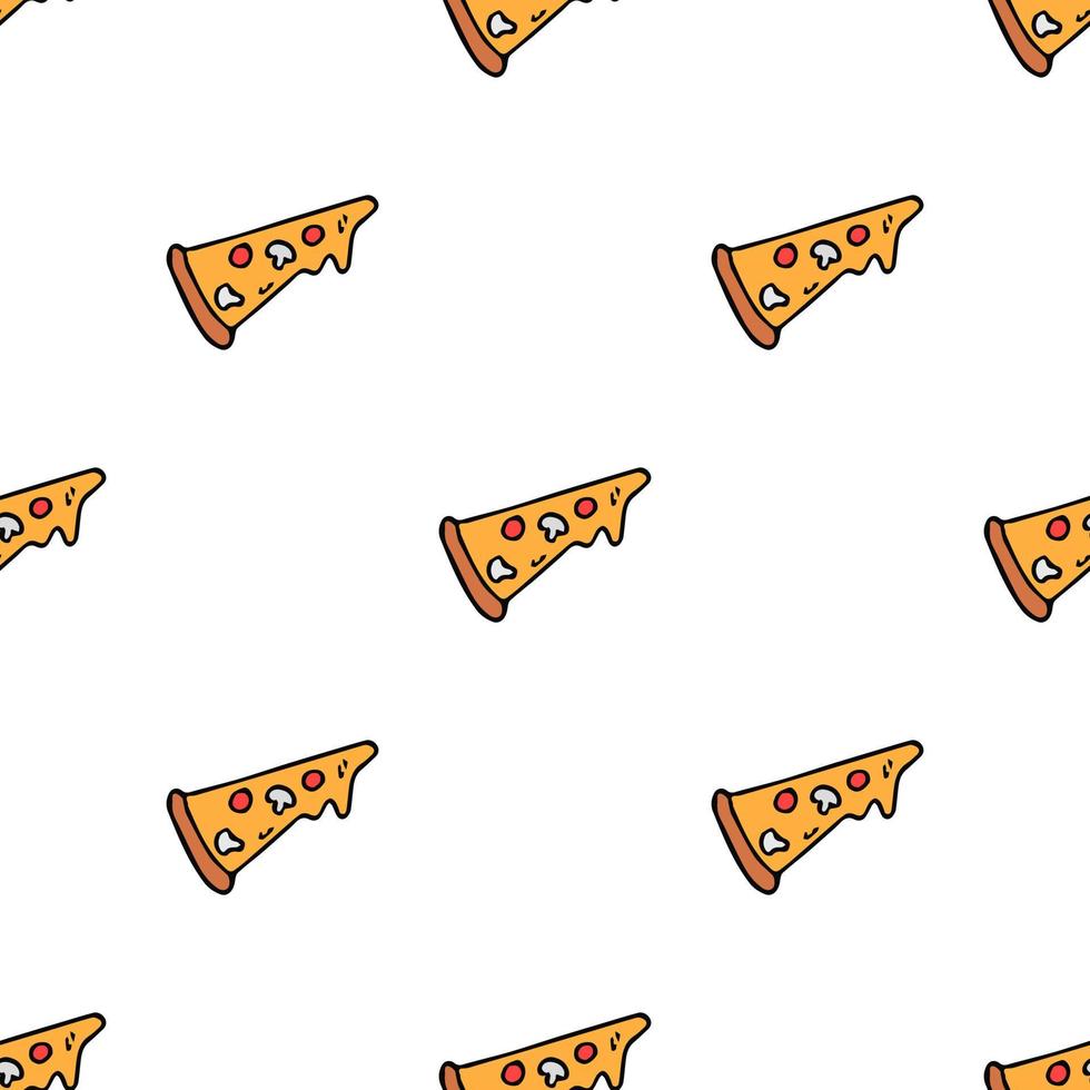Seamless pizza pattern. Colored pizza background. Doodle vector pizza illustration