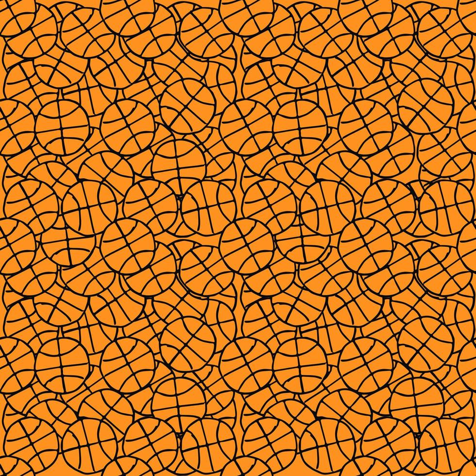 patrón de garabato sin costuras con pelota de baloncesto. ilustración vectorial con pelota de baloncesto sobre fondo naranja vector