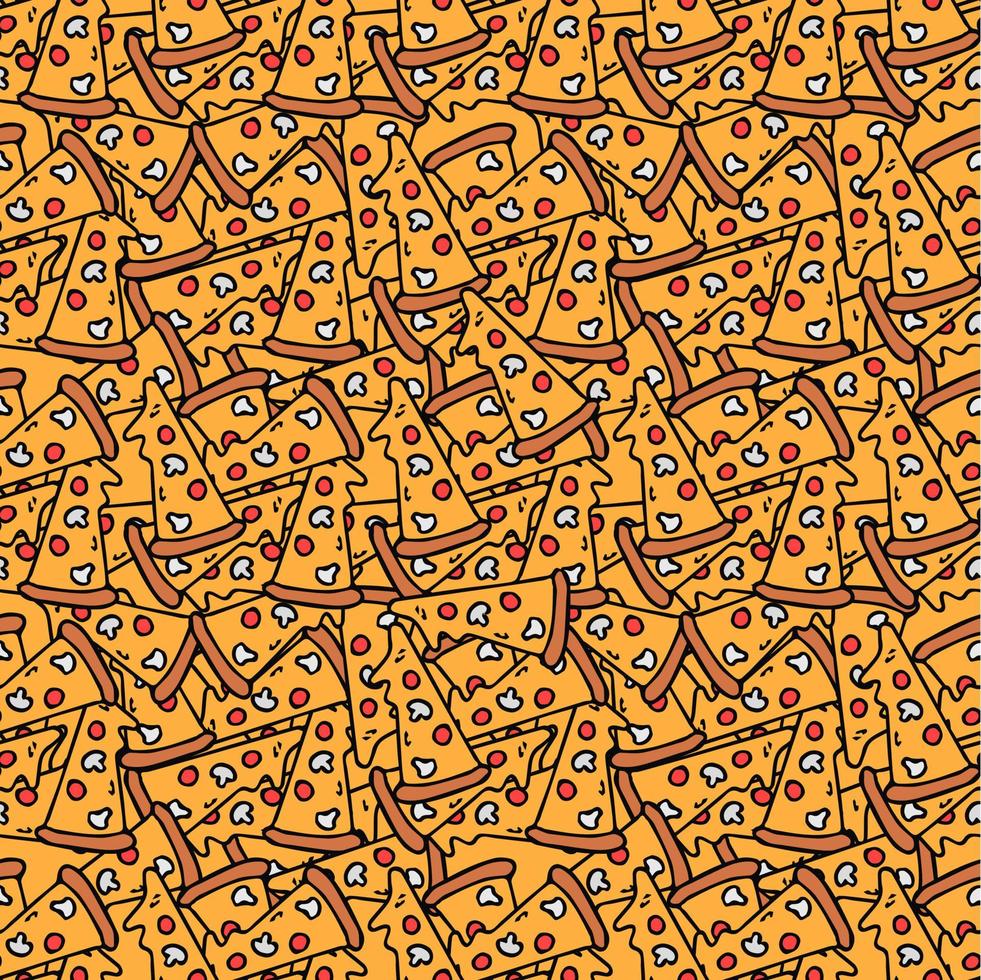 Seamless pizza pattern. Colored pizza background. Doodle vector pizza illustration