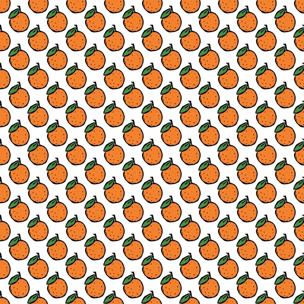 Seamless pattern with orange icons. Colored orange background. Doodle vector illustration with fruits