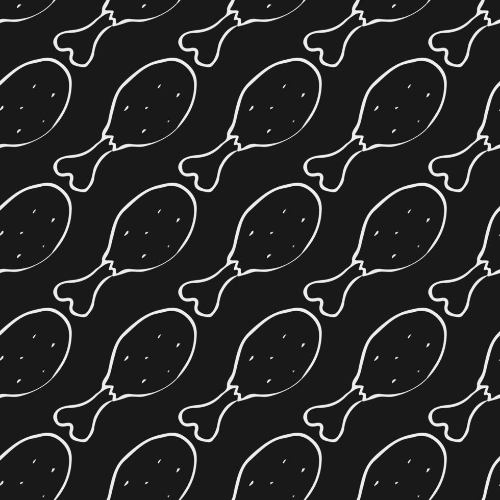 Seamless pattern with chicken legs. Black and white doodle meat. Doodle chicken legs icons. Seamless meat pattern vector