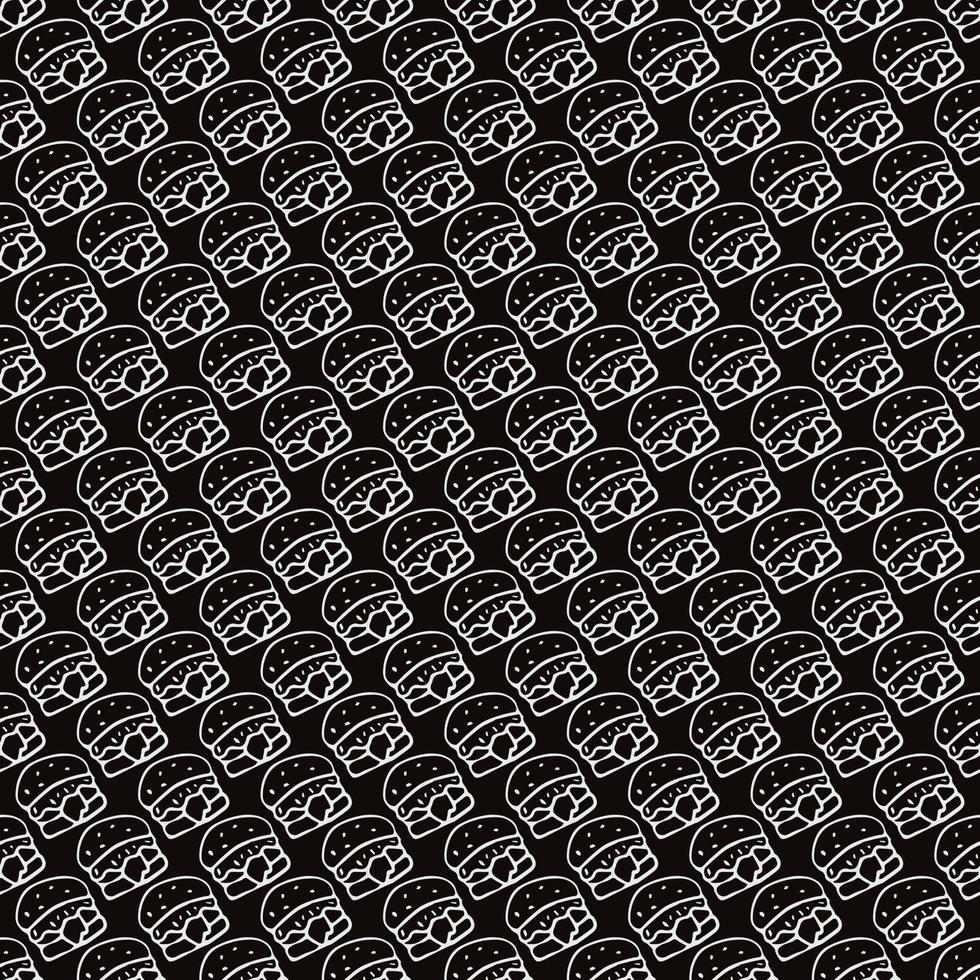 Seamless pattern with burger icons. Black and white hamburger background. Doodle vector burger illustration