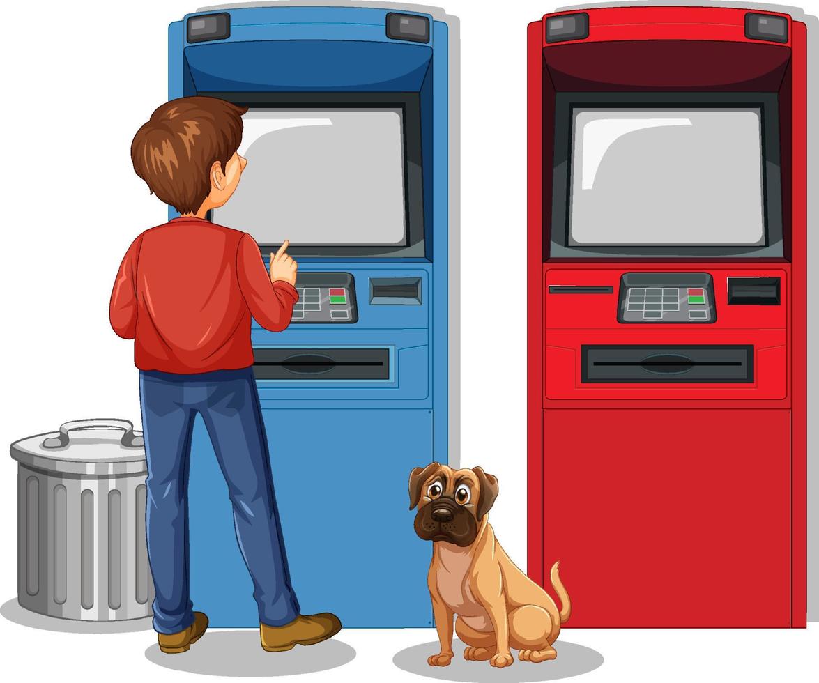 Man withdraw money from atm machine vector