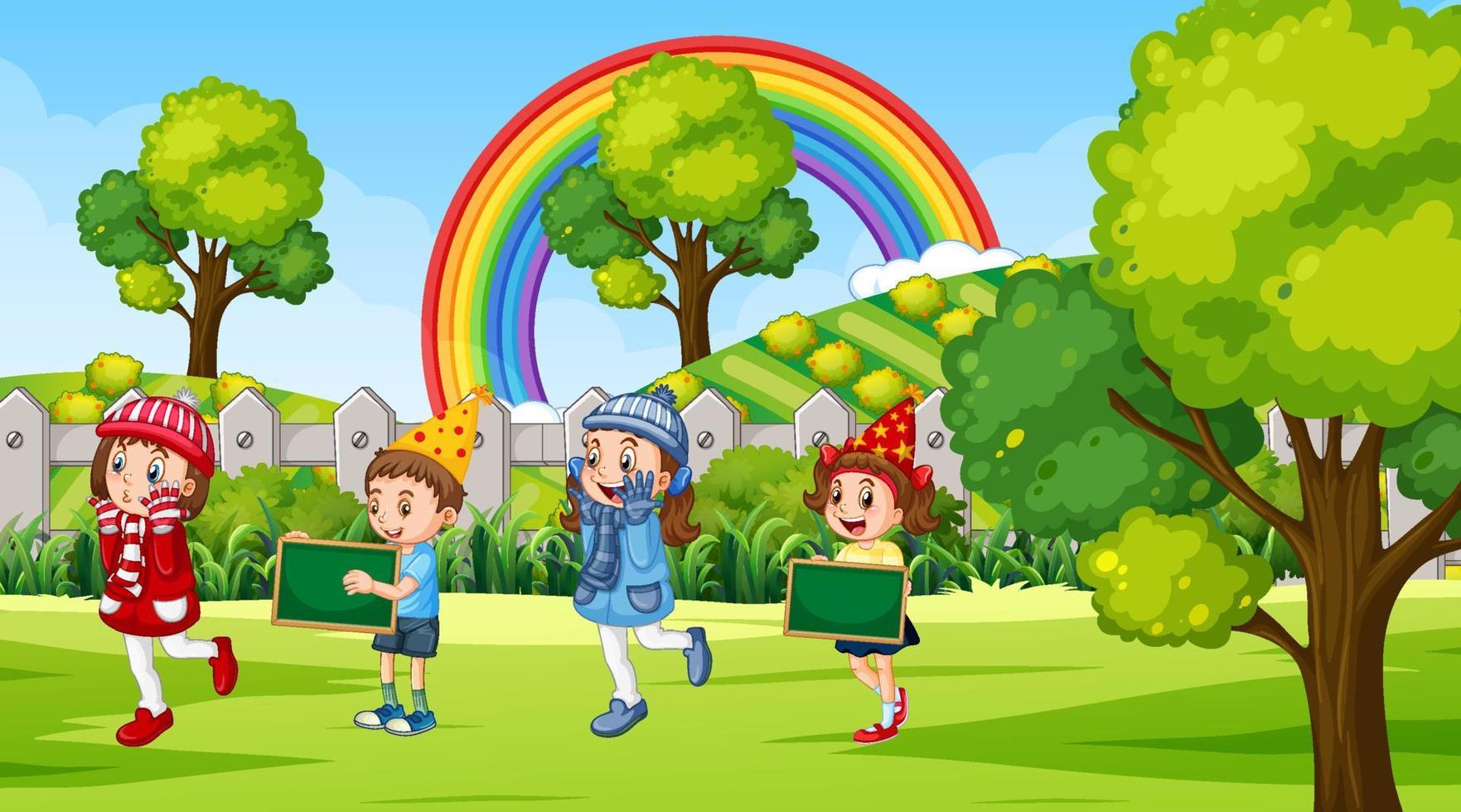 Park scene with children playing vector