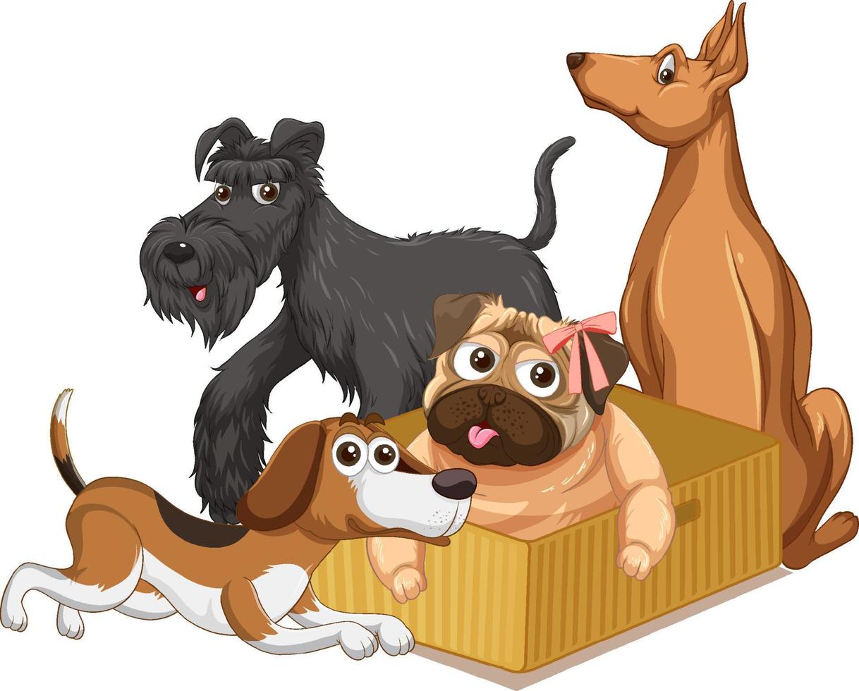un grupo de perros domésticos de dibujos animados vector
