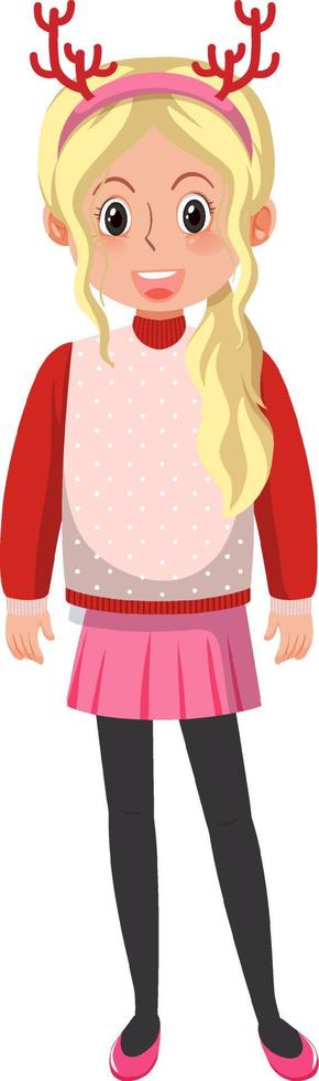 A girl wearing Christmas outfits on white background vector