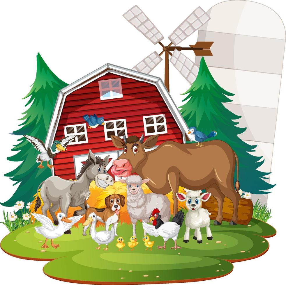 Farming theme with many animals vector