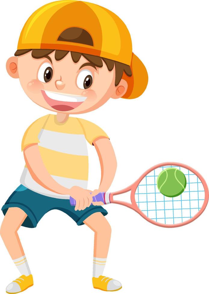 lindo, niño, jugador de tenis, caricatura vector