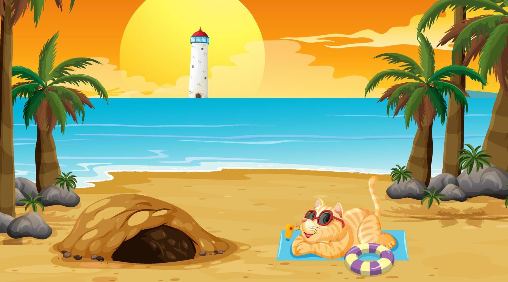 Set of different domestic animals on the beach scene vector