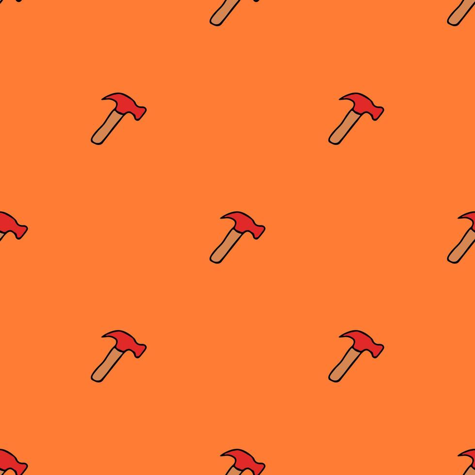 Seamless vector pattern with construction hammer. Colored construction tools background. Doodle construction pattern