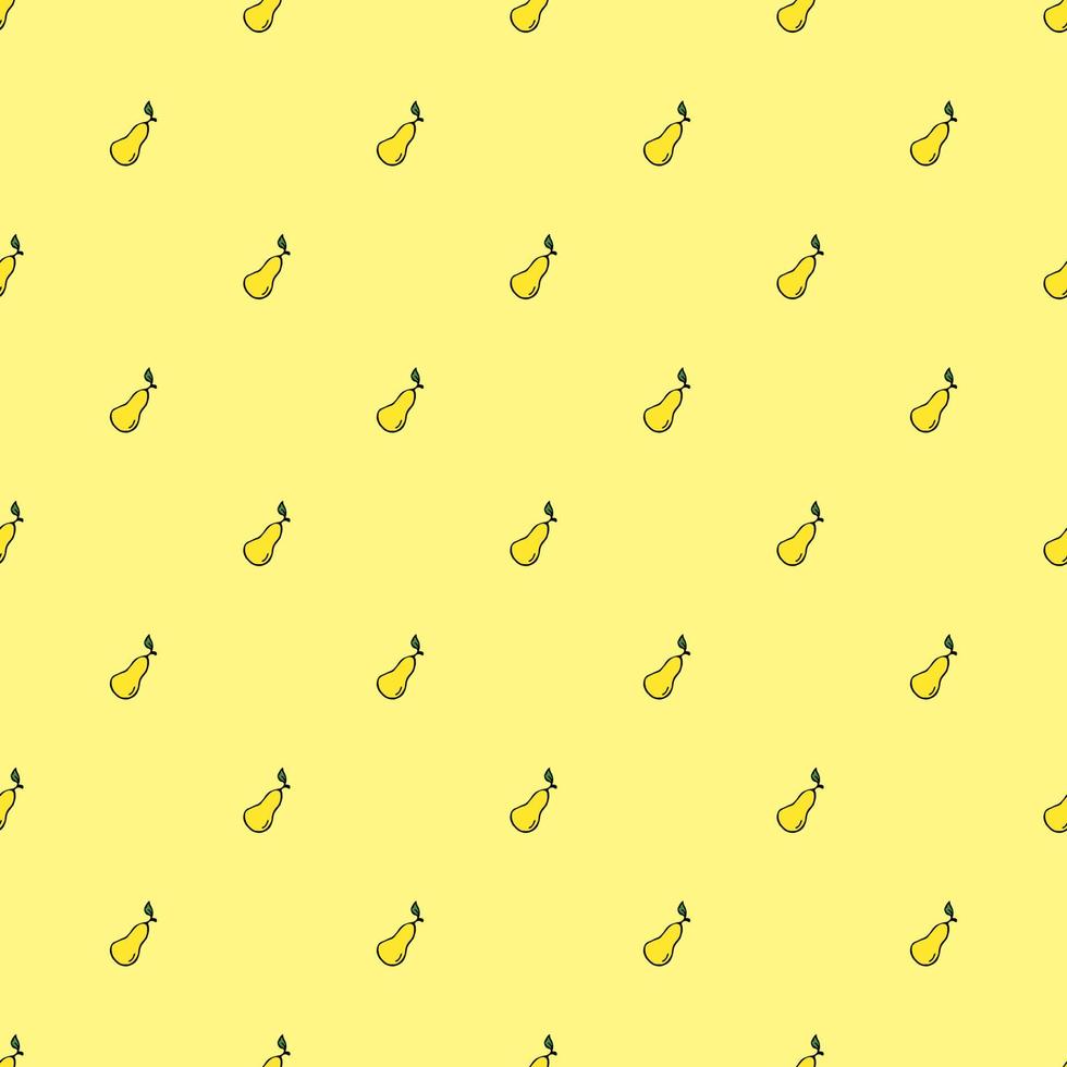 Seamless pattern with yellow pear icons. Colored pear background. Doodle vector illustration with fruits