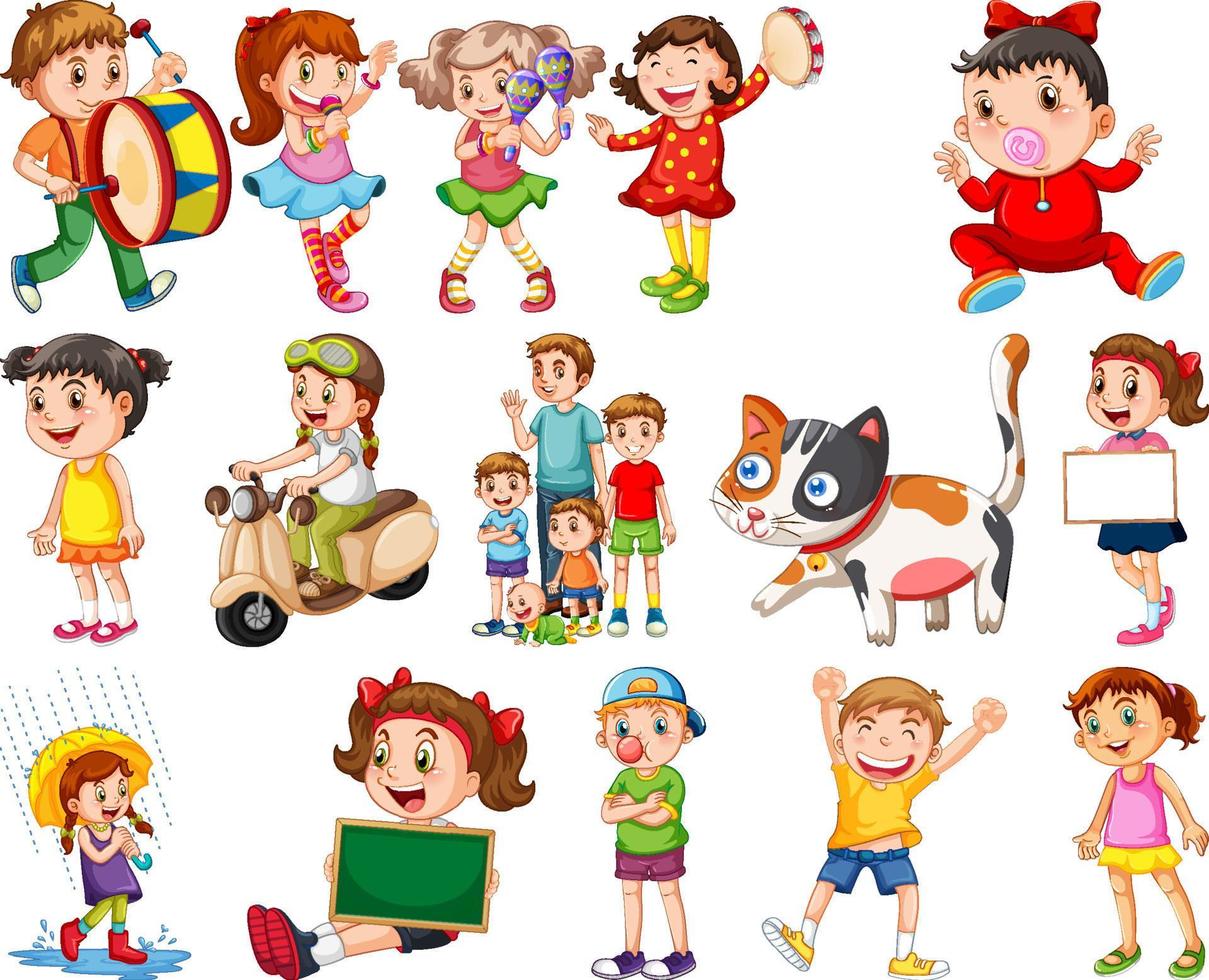 Happy children in different actions vector